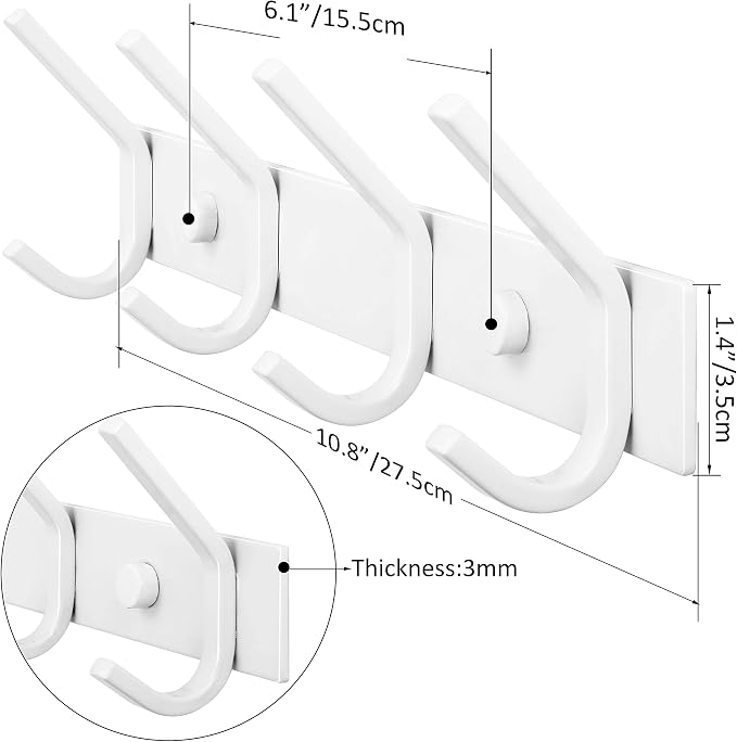 WEBI Coat Rack Wall Mounted,Coat Hooks Wall Mount,Coat Hanger Wall Hook Rack,4 Hooks for Hanging Coats,Hats,Jacket,Clothes,White,2 Packs
