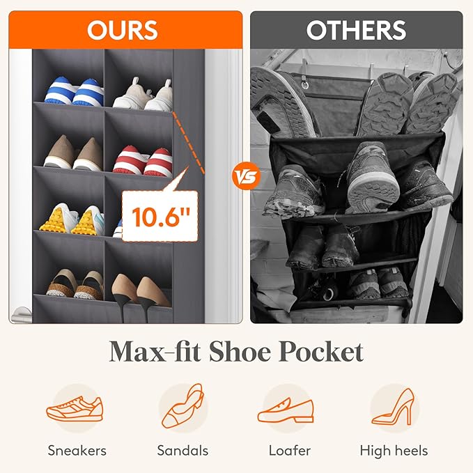 Lifewit 8 Tier Over the Door Shoe Organizer with 15 Large Deep Pockets, Fabric Hanging Shoes Shelf for Closet, Dorm Storage, Fit Up to 16 Pair Shoe Rack Holder for Sneakers, Boots, Gray
