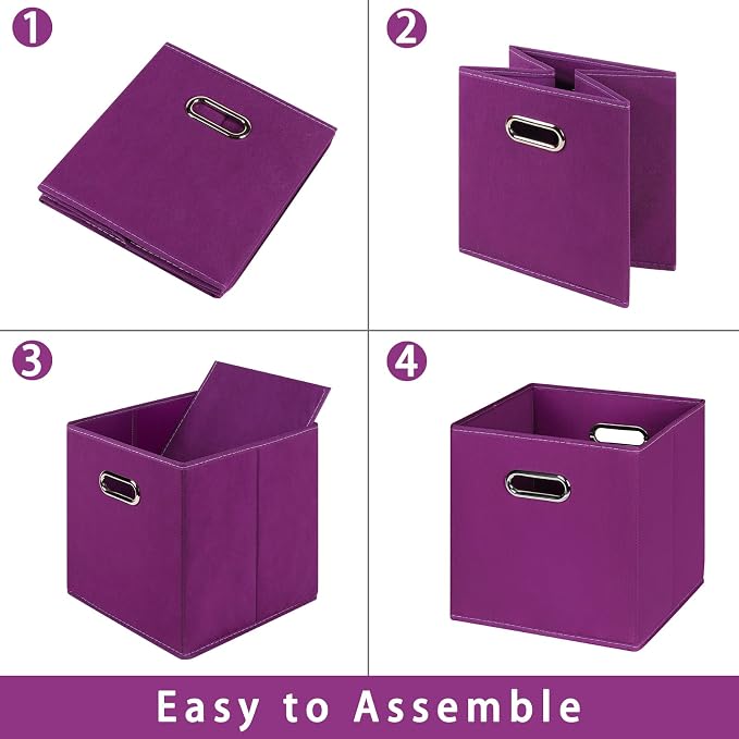 Fabric storage bins Cubes, Fabric Cube Organizer with Handle, Foldable Cube Bins for Cloth or Accessary Storage, 11x11x11, Set of 6, (Purple)