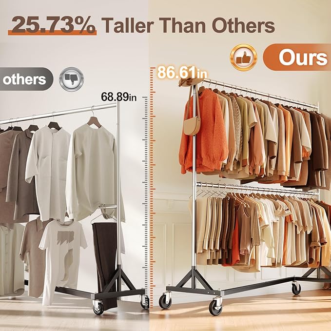 HOKEEPER Z Rack, Clothes Rack Hold 550LB Adjustable Height 2 Pack | Double Rod Clothing Rack, Large Storage Space, with Wheels, Easy to Move & Assemble, 5 Years Sweet Service, 23"D*63"W*86"H