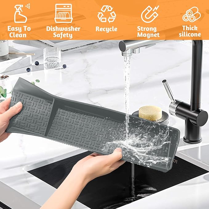 Magnetic Stove Shelf for Back of Stove, 30 Inch Silicone Stove Top Spice Rack for Kitchen Organization, Heat Resistant Over the Stove Shelf with 6 Powerful Magnets, Fits Flat & Curved Stoves- Grey