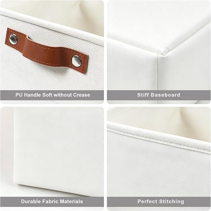 Bagnizer Storage Bins Large Fabric Storage Baskets for Shelves 3 Pack, Decorative Linen Closet Baskets with Handles for Organizing, Shelf, Clothes, Home, Office, 15x11x9.5Inches (White)