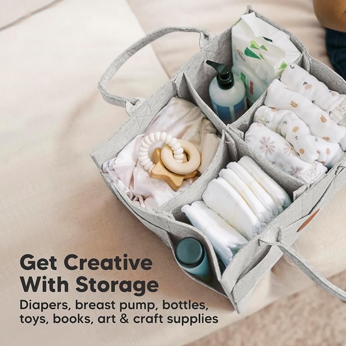 KeaBabies Baby Diaper Caddy Organizer with Handle, Portable (Classic Gray) | Baby Car Organizers and Storage for Nursery, Changing Table, Large Shower Gift Basket for New Mom Gifts & Boy Girl Registry