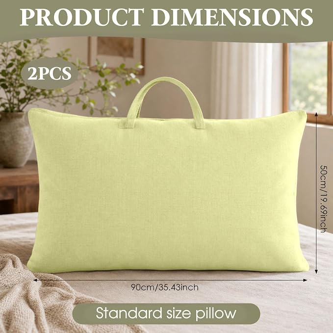 2 Pack Travel Pillow and Blanket Bags, 100% Cotton Canvas Pillow Storage Bag with Handles, Heavy Duty Breathable Organizer for Bedding Linens, Pillow Bag for Traveling(2,Olive Green,20"x36")