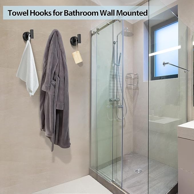 Kruodop Towel Hooks for Bathroom,2 Packs Wall Mount Towel Holder,Blak Gold Matte Wall Robe Hook,Stainless Steel Heavy Duty Door Hanger Towel Hook for Kitchen, Bedroom,Hotel,Pool,Coats