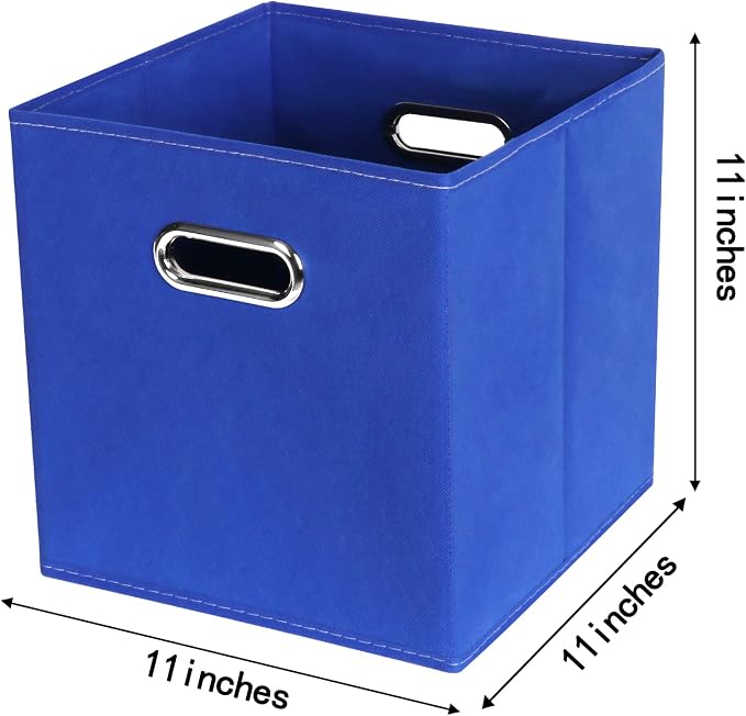 Fabric Cloth Storage Bins,Fabric Cube Bins Organizer with Dual Handles Foldable Cube Storage Baskets for Home Bedroom Storage,Set of 3,(Dark Blue)