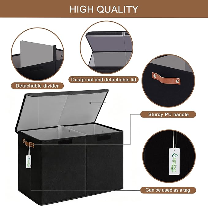 Bagnizer Large Toy Storage Box with Lids, Collapsible Sturdy Baby Storage Organizer Chest Bin Basket for Kids, Boys, Girls, Playroom, Nursery, Bedroom, Closet 25"x13"x16" (Black)