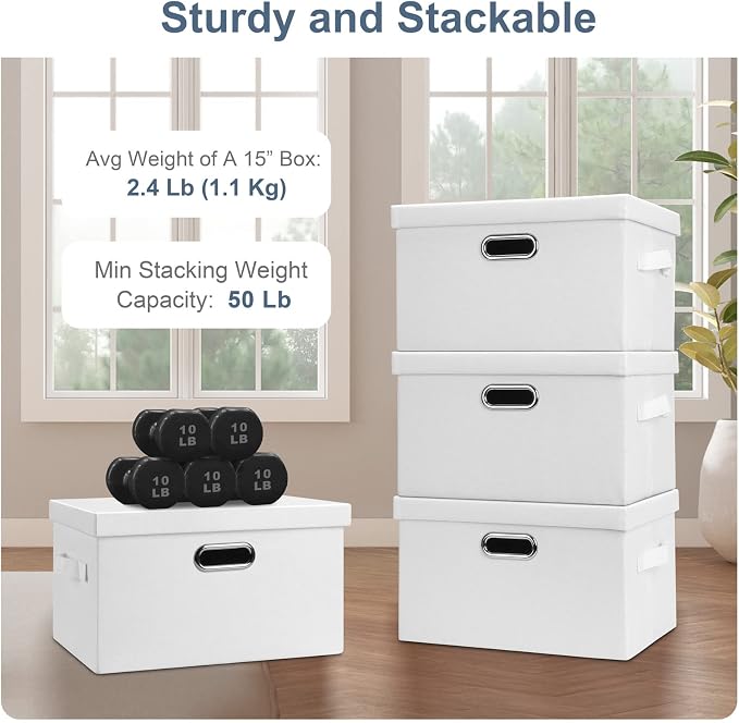 Graciadeco Medium 15" 21 Quart Collapsible Stackable Storage Bins with Lids, 1 Pack White Foldable Fabric Closet Storage Boxes with Lids, 4 Handles Heavy-duty Linen Cube Baskets for Bedroom | 21 Quart 1 Pack White Collapsible Stackable Linen Fabric 4 H...