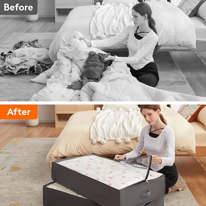 Lifewit 95L 8 Pack Under Bed Storage Containers, Large Capacity Blanket Storage Bags with Reinforced Handle, Organization and Storage for Comforters, Sheets, Clothes, Bedroom, College Dorm, Grey