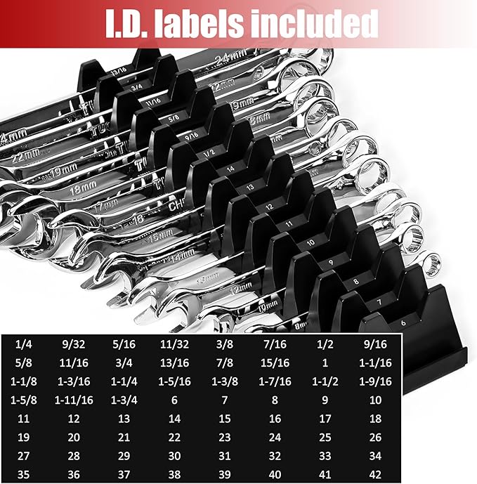 48 pcs Magnetic Modular Wrench Organizer Wrench Holder - Wrenchs Tool Organizers for Tool Drawer Storage, Wrenchs Rack with Metric SAE Labels, Tool Storage Set Holder Festival for Mechanics