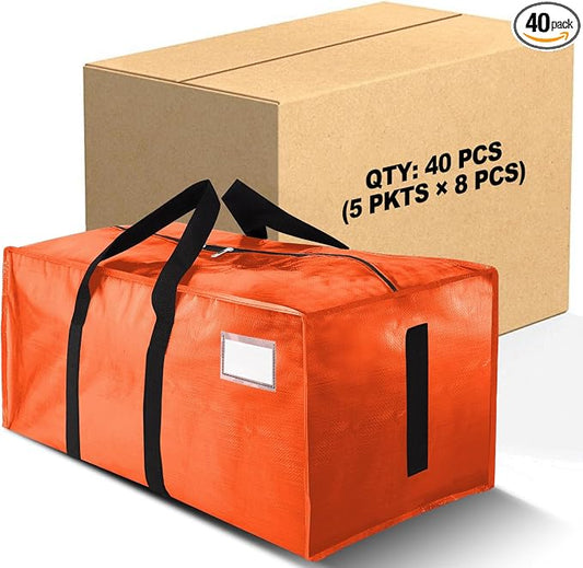 HOMESURE Supports 200lbs Heavy Duty Moving Bags - Strong Zipper & Wrap-Around Handles - Water-Resistant Storage Totes, Durable Alternative to Moving Boxes - 40 Pack - Orange