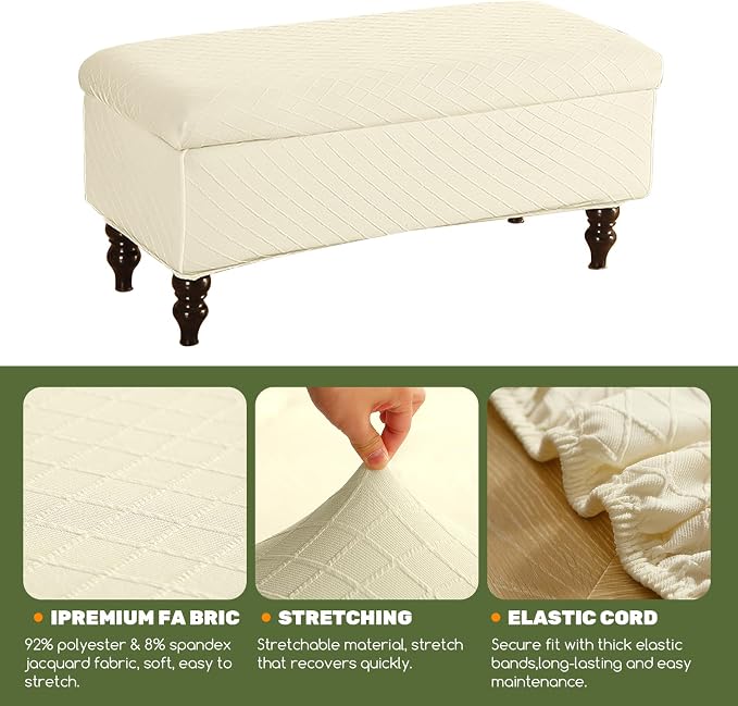 FUANGUI Ottoman Cover Slipcovers Rectangular Folding Stretch | Storage Bench Footrest Sofa Stool Covers Footstool Protector with Elastic Bottom, Removable Washable,Large