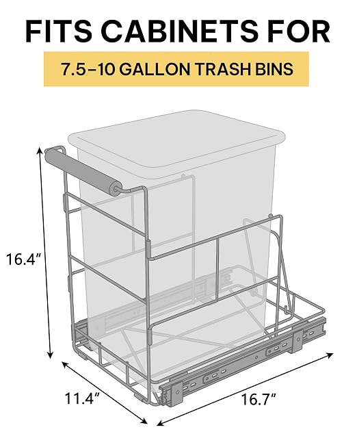 Bulado Pull Out Trash Can Under Cabinet with Removable Trash Bag Holder | Space-Saving Under Sink Trash Can Pull Out, Fits 30–40 Qt Bins, Supports 125 lbs, Soft-Close Slide, Bin Not Included