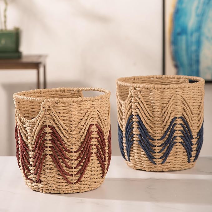 Woven Storage Baskets, Handwoven Straw Weaving Plant Basket Large Laundry Organizer Flower Planter Basket For Flower Pots Storage Containers For Home Bedroom Living Room