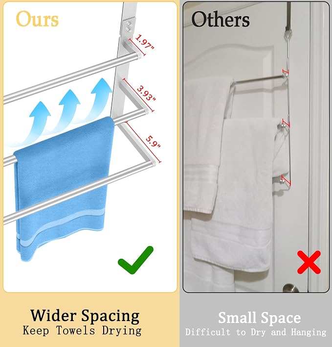 24Inch Brushed Nickel Over the Door Towel Rack, VOTZAAQ Stainless Steel Over Door Towel Holder, Door Towel Hanger with 3 Tier Towel Bars, Over Door Towel Storage for Bathroom