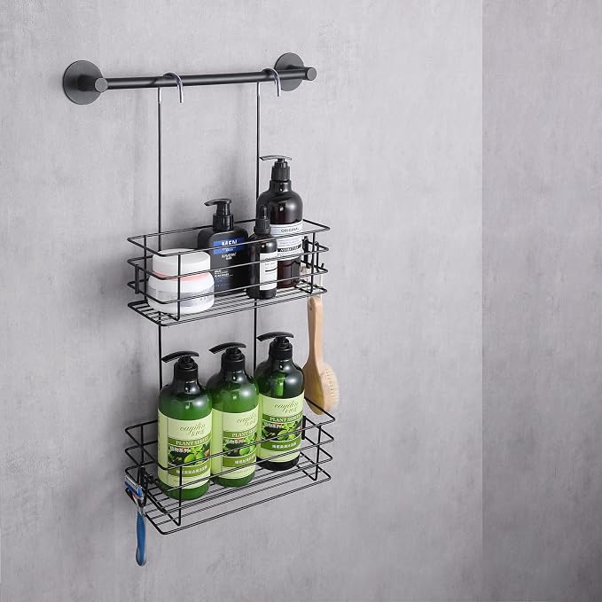 2-Tier Shower Caddy Hanging Shower Organizer Rack with Hooks Over The Door