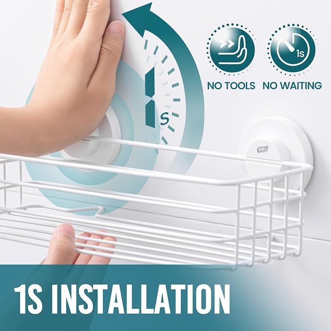 TAILI Shower Caddy Suction Cup 2 Pack with Hooks & Soap Holder, Heavy Duty Shower Organizer for Bathroom, No Drilling Bathroom Organizer with Large Capacity, Metal Storage Holder-White