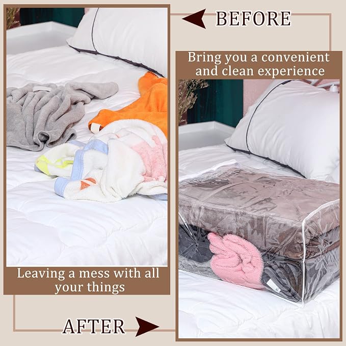 6 Packs Clear Zippered Storage Bags 18 x 15 x 9 Inch Sweater Moth Bags Vinyl Plastic Storage for Blankets Clothes Bed Sheet Organizer with Zipper for Closet Linen Sweater Clothes Comforters Pillow