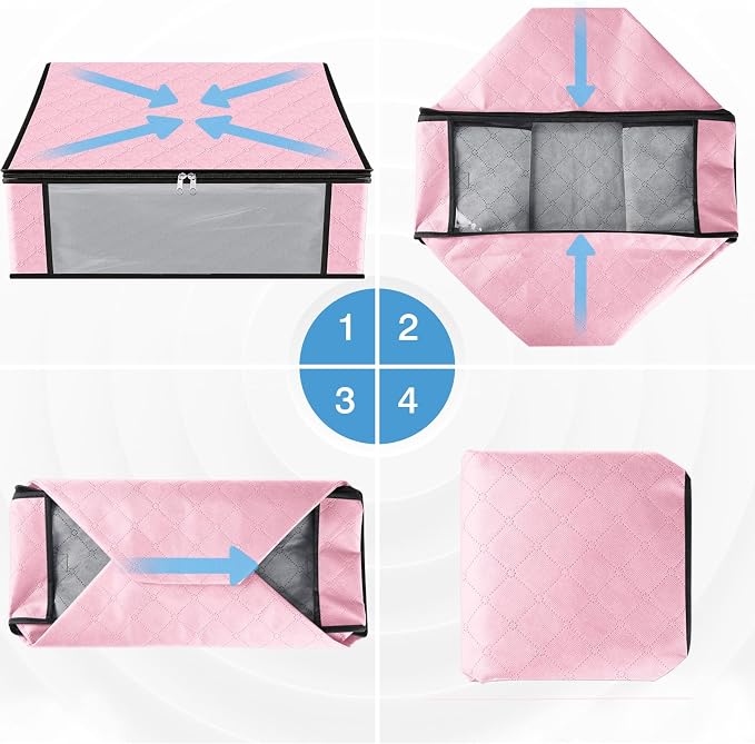 HomeHacks 6-Pack Clothes Organizer Storage Bags, 35L Storage Bins, Pink | Foldable Storage Box Container with Zippers, Clear Window, Reinforced Handles for Closet, Dorm, Pillows, Bedding, Sweater