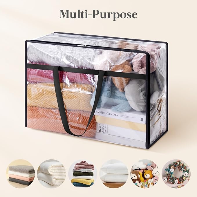 Lifewit 8 Pack Clear Clothes Storage Bags, 60L Plastic Blanket Storage Bag, Vinyl Foldable Moving Bags with Zipper, Closet Organizers and Storage Containers for Bedding, Duvet, Comforter