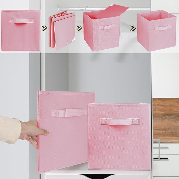 2Pcs Storage Cubes,10.5 Inch Collapsible Storage Bins,Fabric Foldable Bins | [Pink] [For Organization, Durable Storage Bins for Closet, Shelves, Offices]