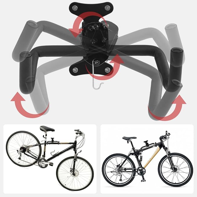 Bike Wall Mount Hanger, Bicycle Garage Storage Rack Hook with a Helmet Hook to Hang the Helmet, Horizontal Indoor Bike Holder for Hanging Mountain, Road, Hybrid Bikes