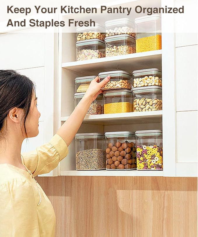 Melovom 4 Pcs Large Pop Airtight Food Storage Containers Set with Lids, 4.2Qt/4L Food Containers with Scoop, Kitchen Pantry Organization and Storage, BPA Free Stackable Cereal Container (4 * 4.2Qt)
