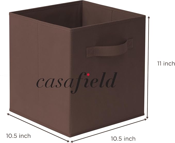 Casafield Set of 6 Collapsible Fabric Cube Storage Bins, Brown - 11" Foldable Cloth Baskets for Shelves, Cubby Organizers & More
