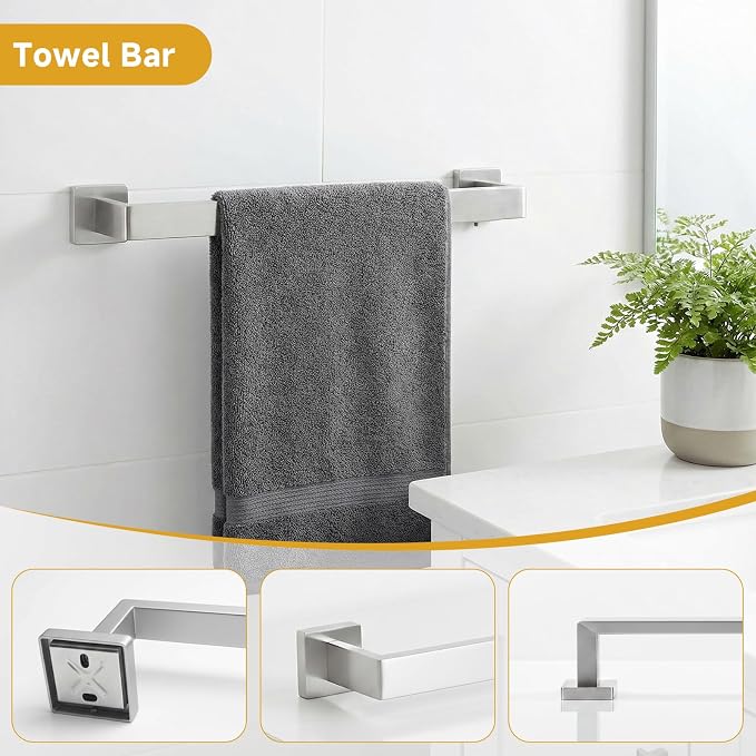 5 Piece Bathroom Towel Bar Set - SUS304 Stainless Steel Brushed Nickel Bath Towel Holder, 16 Inch Towel Racks for Bathroom Wall Mounted, Bathroom Hardware Accessories Set
