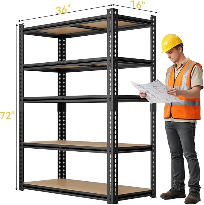 5 Tier Garage Shelving, Adjustable Heavy Duty Garage Shelves | 72 "H Metal Storage Shelves Unit for Basement,Warehouse,Pantry Kitchen