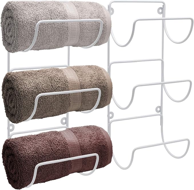 Sorbus Towel Holder for Bathroom Wall - 6 Level Wall Mounted Towel Rack Shelves for Rolled Bath Towels, Washcloths, Linens - White Hanging Towel Racks for Bathroom, Spa, Salon, Towel Storage Organizer