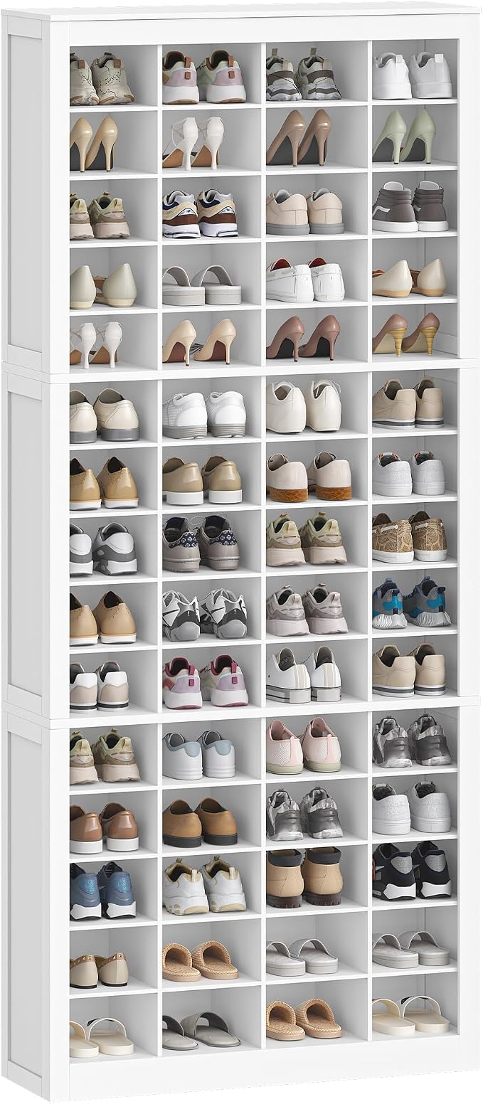 Hzuaneri Shoe Storage Cabinet, 60 Pairs Free Standing Closet Organizer, 9 inch Widened Cell Wood Shoe Organizer, 15 Tiers Vertical Space Saving Shoe Rack for Entryway, Cloakroom, White SR49603X