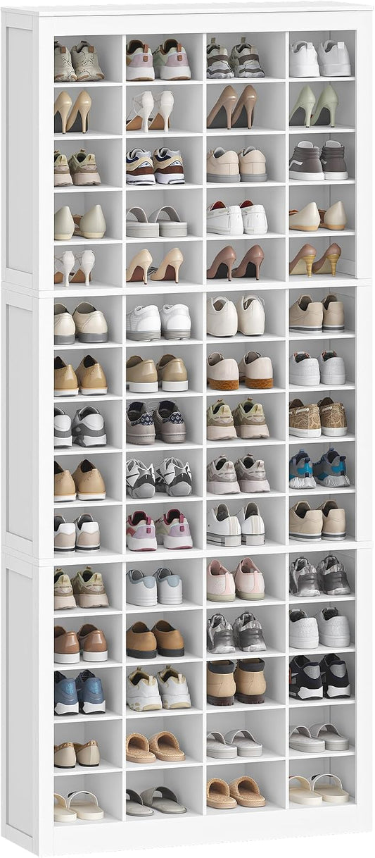 Hzuaneri Shoe Storage Cabinet, 60 Pairs Free Standing Closet Organizer, 9 inch Widened Cell Wood Shoe Organizer, 15 Tiers Vertical Space Saving Shoe Rack for Entryway, Cloakroom, White SR49603X