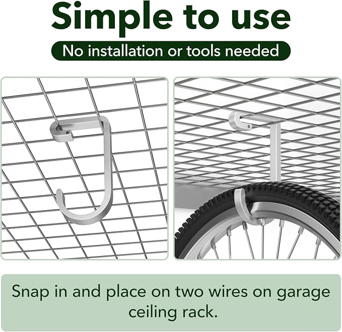 bussdis Bike Hanger Hooks Garage Rack: Bike Hooks for Garage, Heavy Duty Bike Hanging Hooks, Hooks for Hanging Bike, Overhead Rack Hooks, Silver