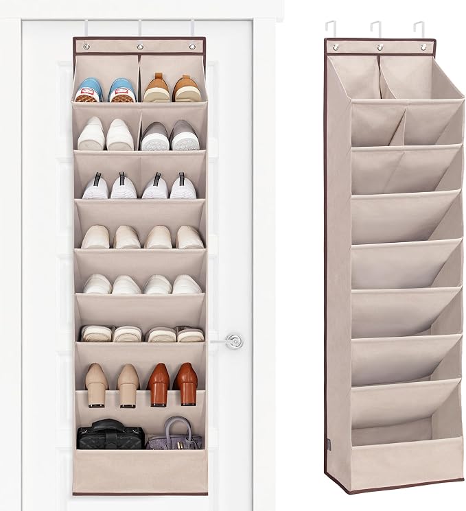 STORAGE MANIAC Over the Door Shoe Organizer Heavy-Duty Large Deep Pocket Hanging Shoe Organizer Shoe Rack Door Closet Shoe Organizer for Wall, Dorm & Narrow Door Storage Shoe Holder Oat Beige, 1 Pack