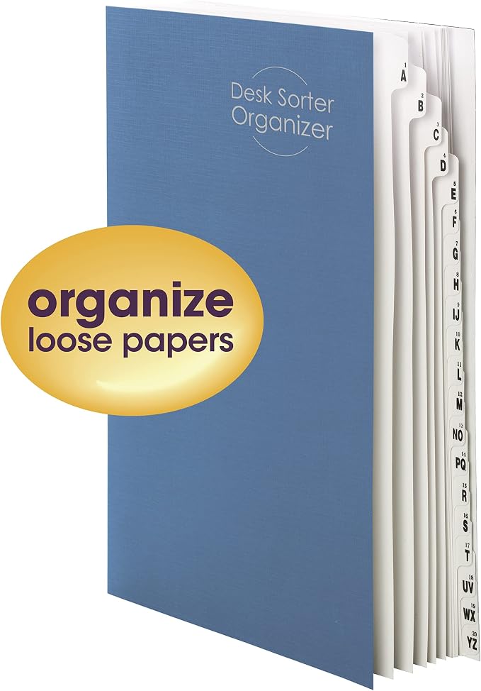 Smead Expandable Office Desk File Sorter, Office Supplies, Alphabetic (A-Z) and Numeric(1-20) Desk Organizer, 20 Indexing Dividers, Laminated Tabs, Legal Size, Blue, Office Desk Accessories (89237)