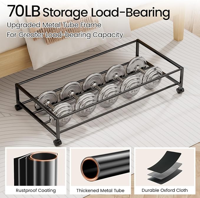 Yecaye 70L Under Bed Storage with Wheels, 2Pack Larger Capacity Under Bed Storage Containers, Underbed Shoe Storage Organizer, Rolling Under Bed Metal Drawers for Clothes, Blankets(35.5 x 17 x 6.7in)