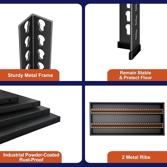 48" W Garage Shelving Heavy Duty, 2400LBS Loads Adjustable Garage Storage Shelves, 5-Tier Metal Shelving Units and Storage Racks, Industrial Utility Shelf, 48" Wx18 Dx78 H, Black