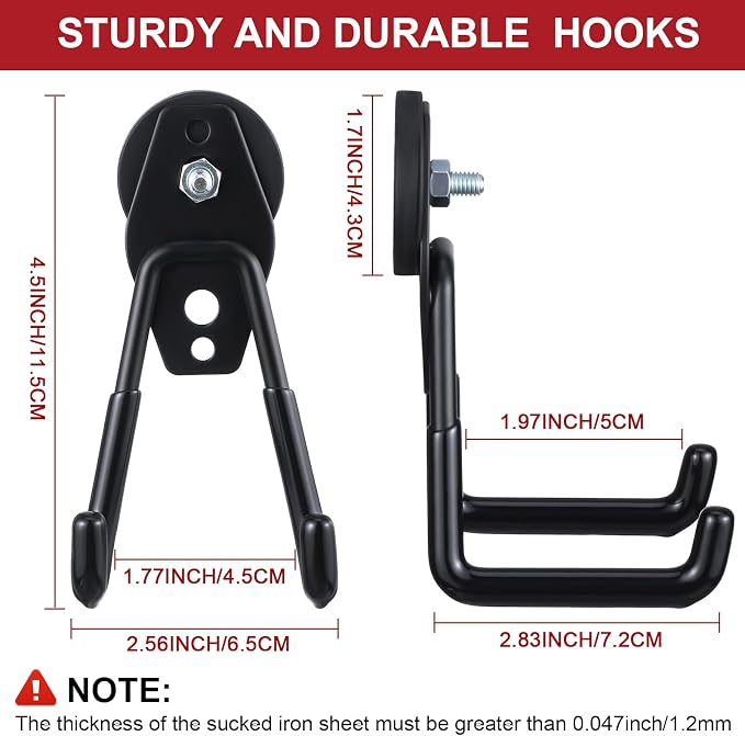 Landhoow 26 Pcs Large Magnetic Hooks Heavy Duty Garage Magnet Hooks Strong Storage Utility Magnetic Hangers with Anti Slip Rubber Coating for Indoor and Outdoor Hanging (Black)