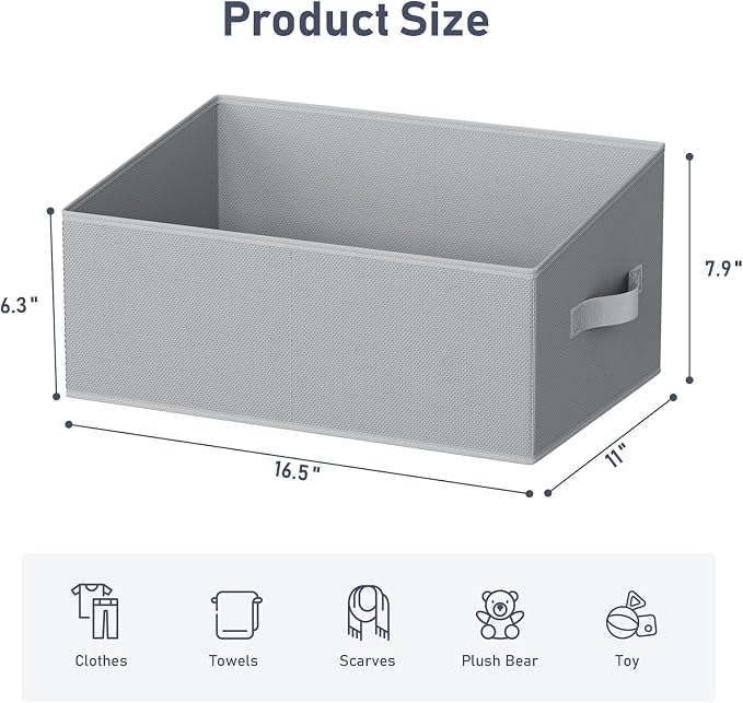 DIMJ Closet Storage Bins 8 Pack - Fabric Storage Baskets for Shelves, Large Clothes Organizers with Handles, Trapezoid Shelf Organization Storage Cubes for Purse, Toys, Books, Towel, Clothes