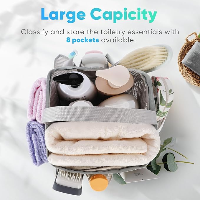 EUDELE Mesh Shower Caddy Portable for College Dorm Room Essentials,Portable Shower Caddy Dorm with 9-Pocket Large Capacity, Shower Bag for Beach, Swimming, Gym, Travel essentials, Grey