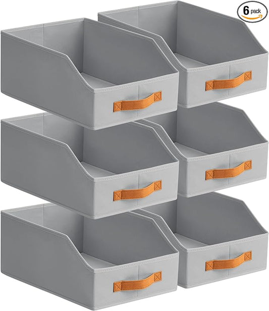 Fabric Storage Bins for Organizing - 6 Pack Large Trapezoid Collapsible Storage Bins with Front Handle, Closet Organizers and Storage for Bedroom, Home Shelves, Small Spaces, Grey