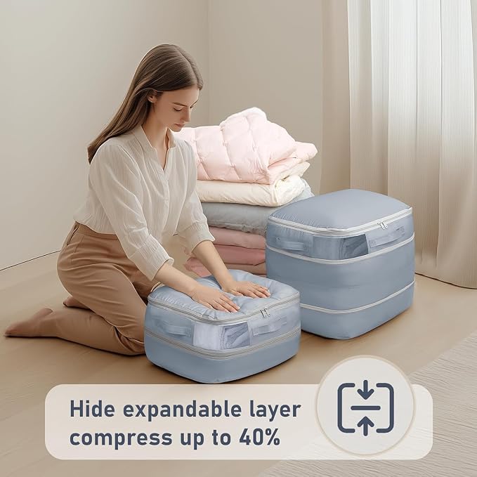 DIMJ Compression Storage Bags 8 Pack - Blanket Storage Bags with Window Zipper, Ultra Space Saving Self Compression Organizer for Puffer Jacket, Bedding, Lightweight Comforter Duvet, Sweater, Sheet