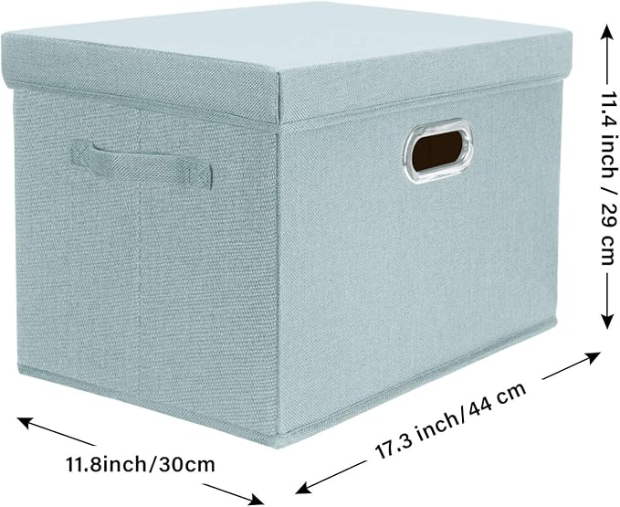 Large Storage Bins with Lids, Collapsible, Washable, Fabric Storage Boxes for Organizing, 17.3x11.8x11.4 inches, 5 Pack, Aqua Spring