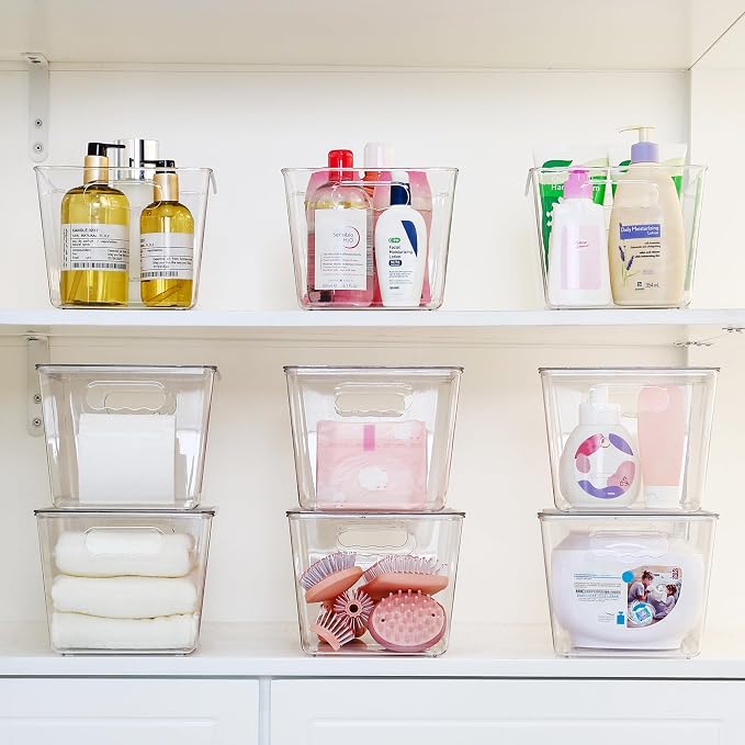 Vtopmart 2 Pack Clear Stackable Storage Bins with Lids, Large | BPA-free Plastic, Organize Vertically, For Pantry Kitchen Fridge Cabinet Closet Bathroom, Built to Last, Easy to Move