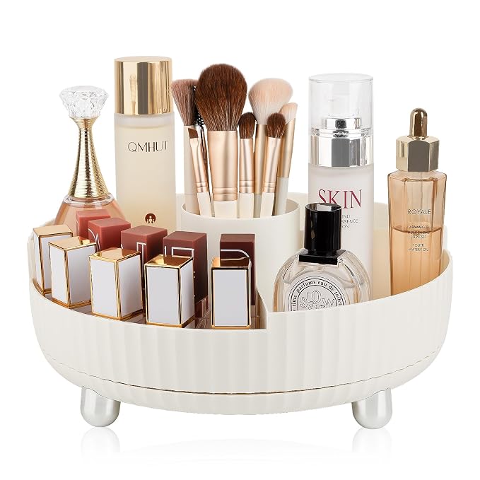 360 Rotating Makeup Perfume Organizer Skincare with Divider, Large Beige | 360 Degree Spinning Lazy Susan Organizer Lotion Cosmetics Storage for Dresser, Vanity, Bathroom Countertop