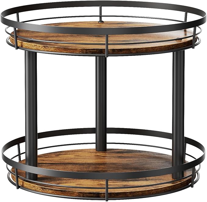 LAMU 12'' Wood Lazy Susan Spice Rack Organizer, 2 Tier Spice Organization for Cabinet, Countertop, Kitchen, Table Top, Pantry, Condiment and Seasoning Rack Organizer