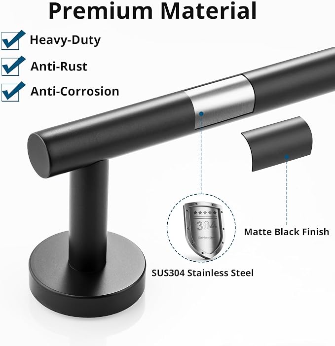 SAYAYO Black Towel Rack for Bathroom, 24 Inch Towel Bar Towel Rod Towel Holder Wall Mount SUS304 Stainless Steel (21 Inch Hanging Length)