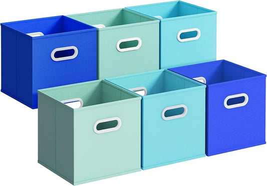 Stero Fabric Storage Cubes Bins, 13 inch Fun Colored Foldable Storage Baskets with Dual Plastic Handle for Home, Kids Room, Closet and Toys Organization, Multi Colored, Set of 6