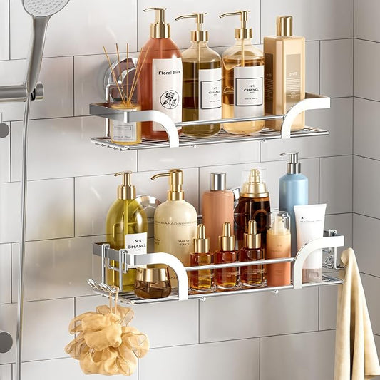 TAILI Shower Caddy Suction Cup 2 Pack, Heavy Duty Bathroom Basket, Bath Shelves for Inside,Stainless Steel Shower Holder for Bathroom Storage & Home Decor